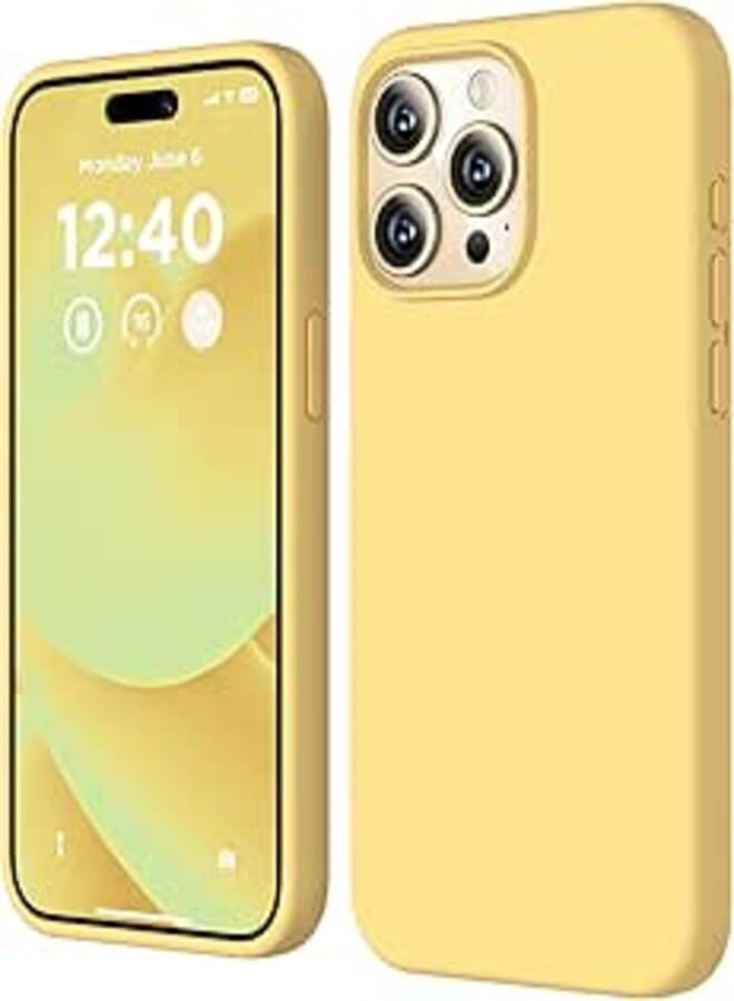 Compatible with iPhone 15 Pro Case, Liquid Silicone Case, Full Body Shockproof Protective Cover Slim Thin Phone Case with Soft Anti-Scratch Microfiber Lining, 6.1 inch-Yellow